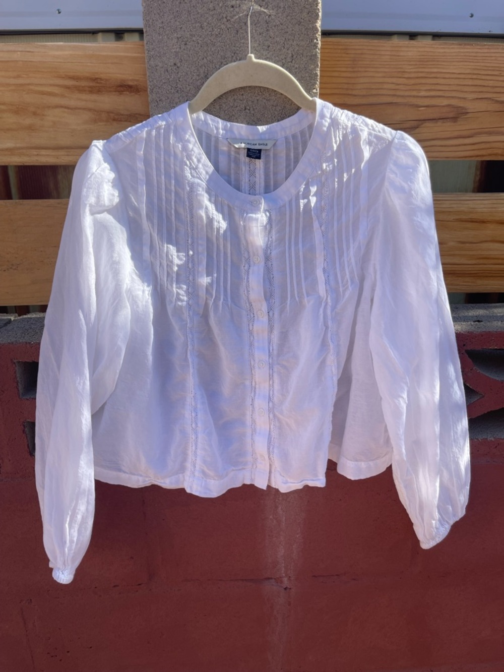 American Eagle Outfitters White Pintuck Button-Front Blouse